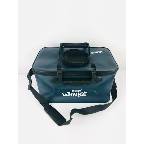 Водонепроницаемое складное сумка-ведро с крышкой / кан рыболовный с сеткой, 45 см, темно-синий