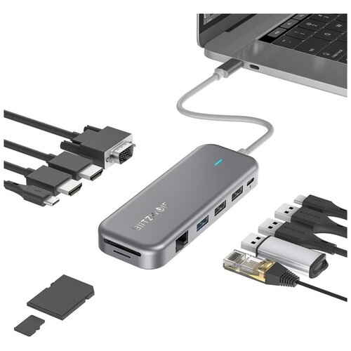 USB-Хаб BlitzWolf BW-TH11 11 in 1 USB-C Data Hub Dual HDMI Ports Grey 548000₽