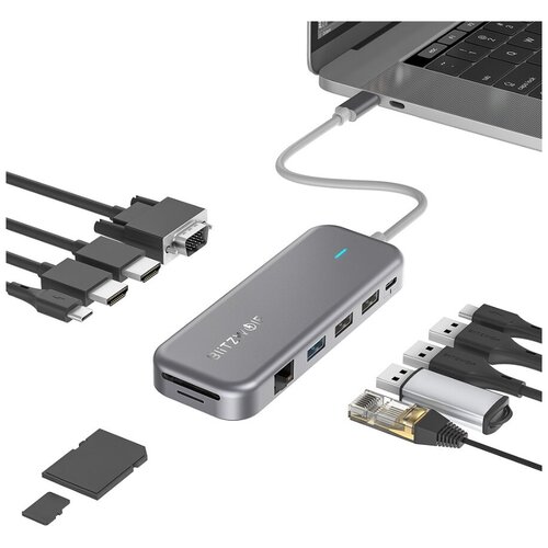 USB-Хаб BlitzWolf BW-TH11 11 in 1 USB-C Data Hub Dual HDMI Ports Grey