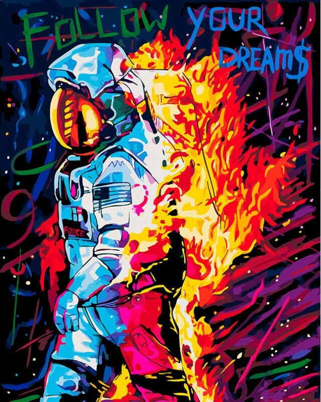Картина по номерам на подрамнике Белоснежка: Астронавт в пламени, 40х50 см