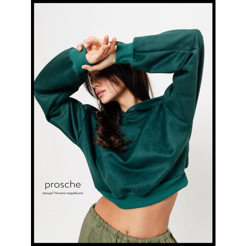 фото Свитшот-1 оверсайз укороченный с капюшоном (черный), размер xs-m / черный цвет / prosche / худи / свитшот / худи oversize
