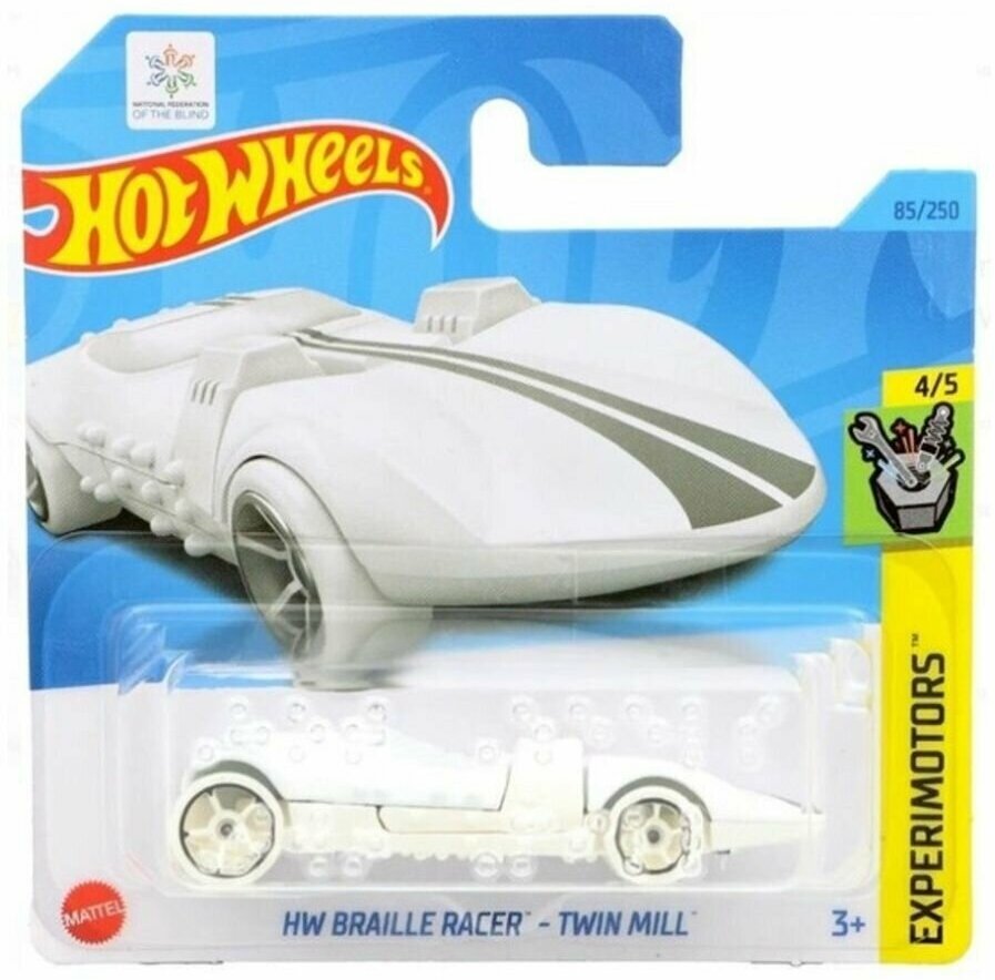 Машинка Hot Wheels коллекционная (оригинал) HW BRAILLE RACER TWIN MILL белый HKG33