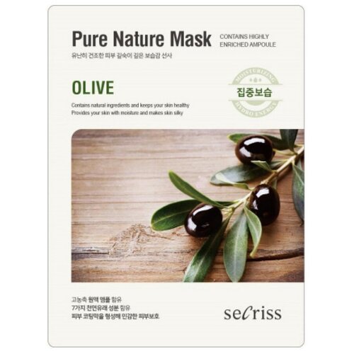 Secriss маска тканевая Pure Nature Mask Pack Olive с экстрактом оливы, 25 г, 25 мл