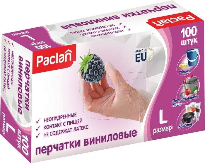 Перчатки виниловые Paclan Размер L 100шт