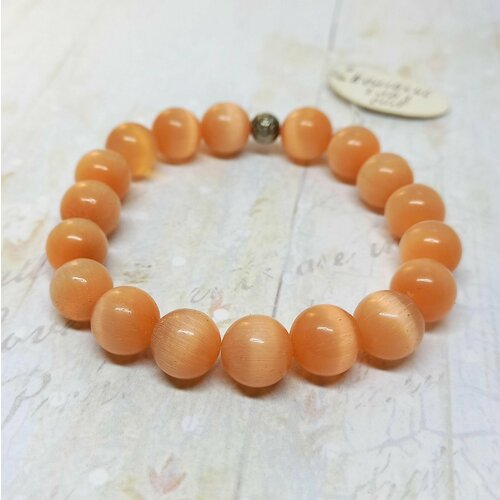 фото Браслет, кошачий глаз синтетический, стекло, размер 16 см, бежевый, оранжевый нет бренда