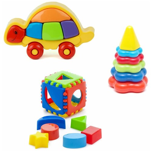 фото Набор развивающий логическая черепашка (15-5877) + игрушка "кубик логический малый" (40-0011) + пирамида детская малая (40-0046) karolina toys