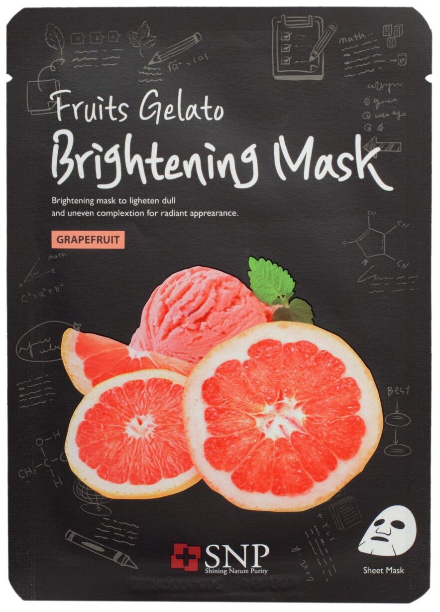 Тканевая маска SNP Fruits Gelato Brightening Mask с грейпфрутом, улучшающая цвет лица, 25мл - фото №1