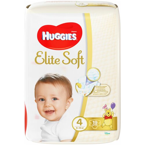 Huggies подгузники Elite Soft 4 (8-14 кг), 19 шт., белый