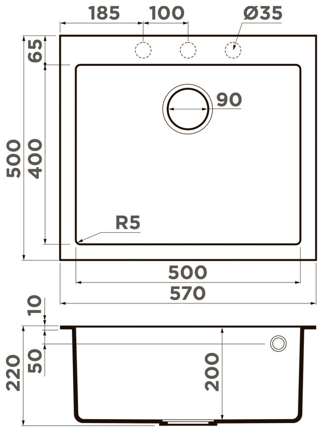 Кухонная мойка Omoikiri Bosen 57-BL, без крыла, гранит, чёрный 4993145 - фотография № 3