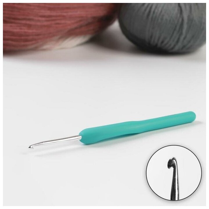 Крючок для вязания Арт Узор сталь, пластик, ручка 14 см, d 3,0 мм голубой