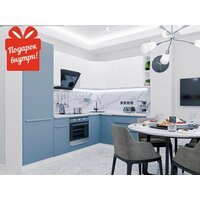 Готовый кухонный гарнитур угловой кухня Фьюжн-15 2140*2500/1790*600 Silky Blue/Silky White