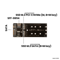 Адаптер-переходник (плата расширения) для SSD M.2 SATA (B+M key) в разъем SATA / M.2 PCI-E NVMe (M, B+M key) в разъем SFF-8654, NFHK N-8654D