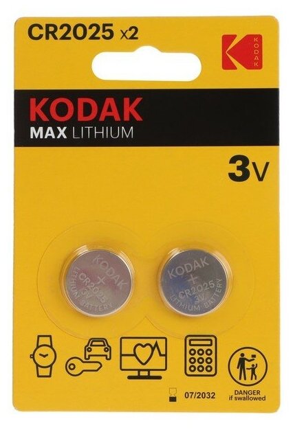 Kodak Батарейка литиевая Kodak, CR2025-2BL, 3В, блистер, 2 шт.