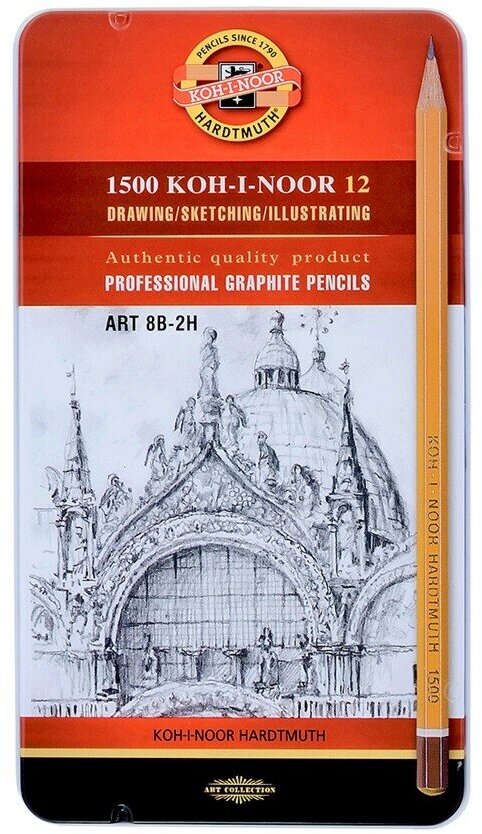 Чернографитовые карандаши KOH-I-NOOR Набор карандашей чернографитных (2Н-8В) `Art` KOH-I-NOOR, 12шт.