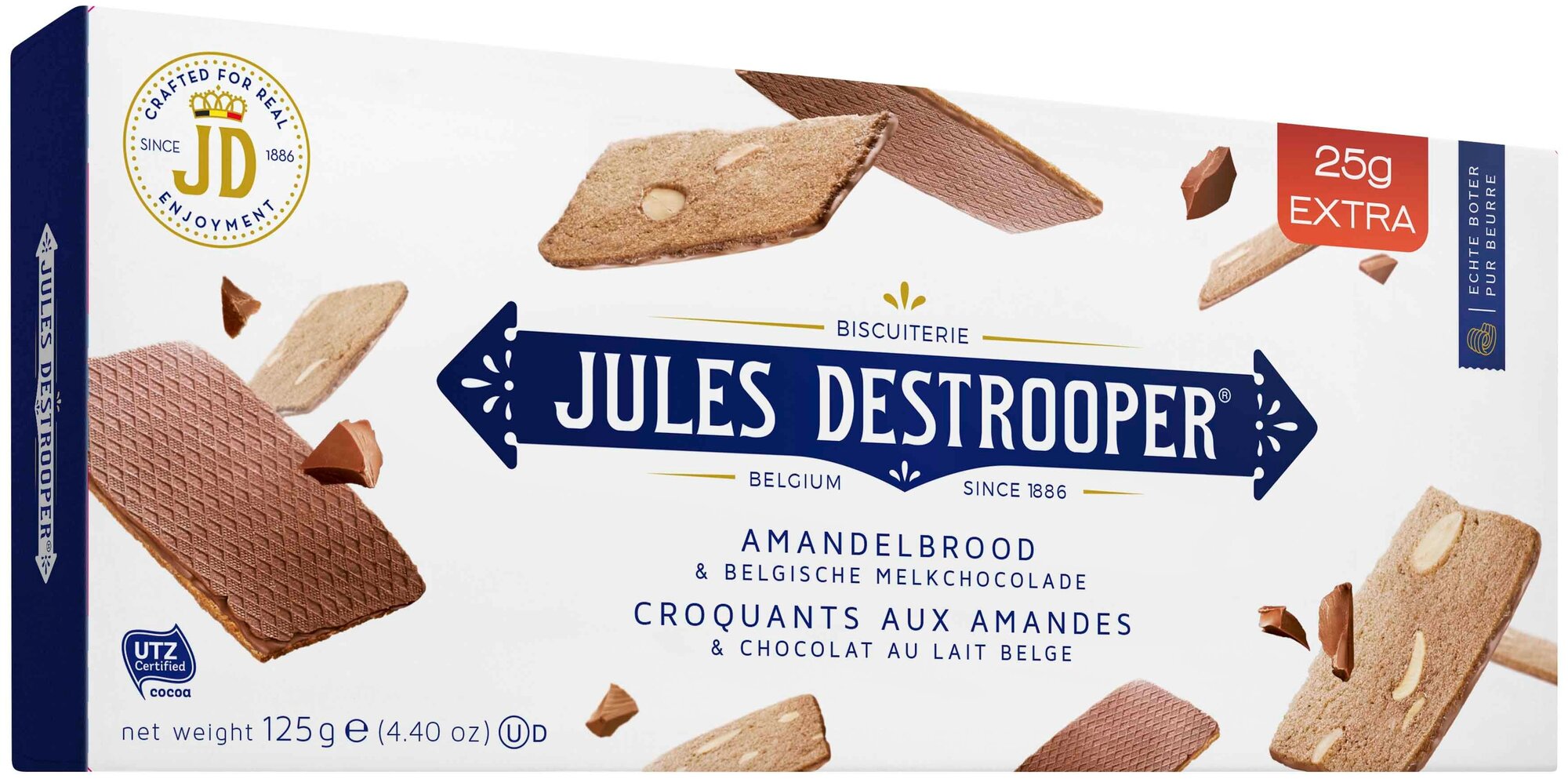 Печенье Бельгийское "Jules Destrooper" Amandelbrood & Belgische Melkchocolade, 125 грамм