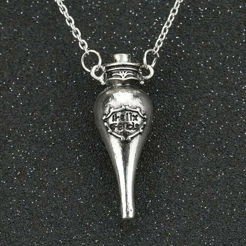 Колье, серебряный кулон на цепочке волшебная подвеска медальон сосуд с зельем удачи феликс фелицис золотой