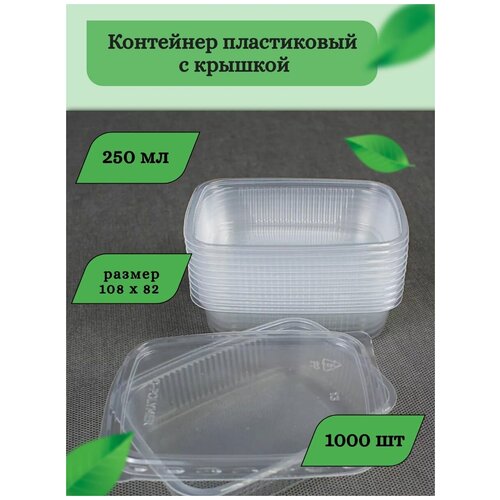 Одноразовый пластиковый пищевой контейнер с крышкой 250 мл/ прямоугольный/ 1000 шт