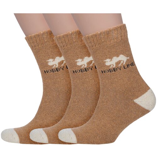 фото Комплект из 3 пар мужских махровых носков hobby line бежевые, размер 39-44