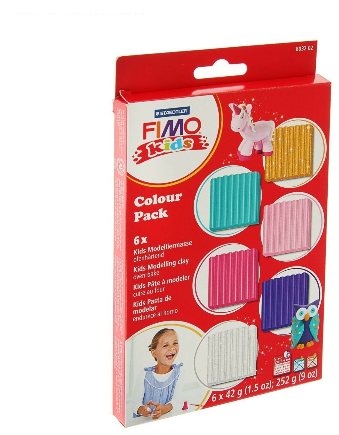 Комплект полимерной глины для детей FIMO kids «Гирли», 6 блоков по 42 гр.