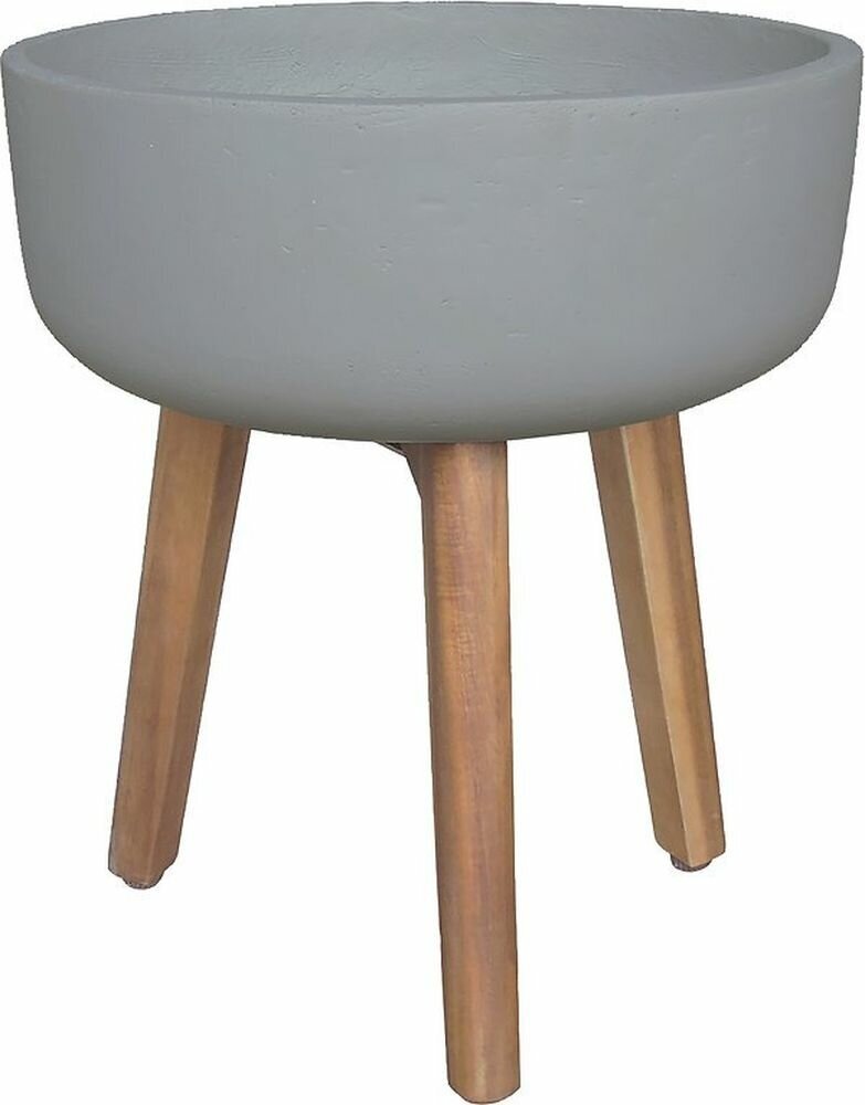 фото Горшок 38х38х56 см бетонный серый на деревянной ножке