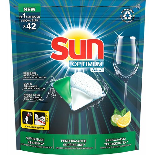 Капсулы для посудомоечной машины Sun Optimum All-in-1 Lemon  & Bergamot 3 упаковки по 42 таблетки
