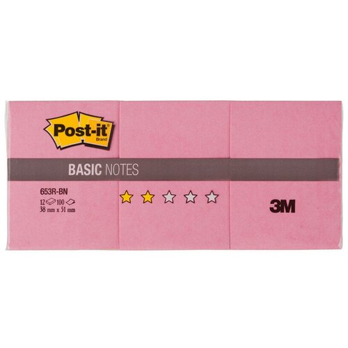 Стикеры Post-it Basic 653R-BN,38х51, неон. радуга, набор 12 бл. по 10 комплект 18 штук стикеры post it basic 654r bp розов 76х76 мм 100 л