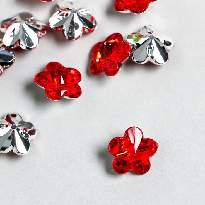 фото Пуговицы декоративные Арт Узор "Цветок страз, Красный", 20 шт, 1 прокол, пластик, D 1,2 см