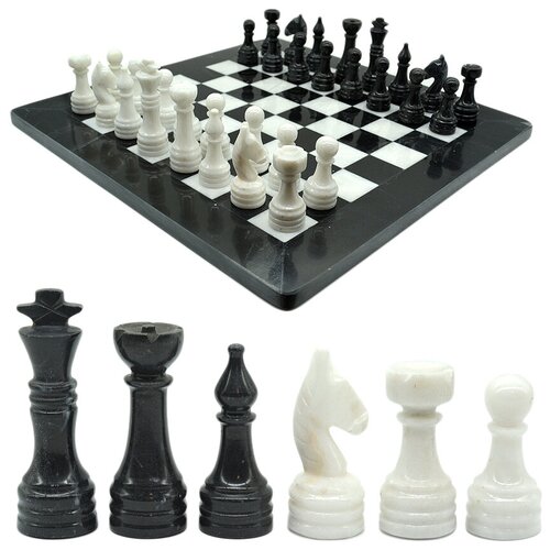 Шахматы из мрамора черного и белого 370*370мм. РадугаКамня
