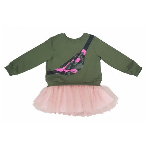 фото Платье ёмаё, хлопок, нарядное, размер 74 (48), хаки, розовый