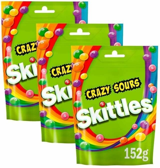 Кислые драже Skittles Crazy Sours со вкусом фруктов (Германия), 152 г (3 шт) - фотография № 2