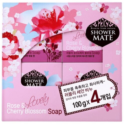 Shower Mate Мыло кусковое Rose & cherry blossom цветочный, 4 уп., 4 шт., 100 г