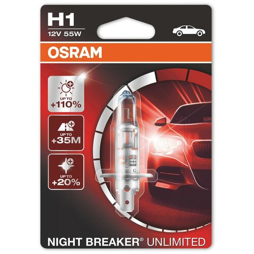 Лампа автомобильная галогенная OSRAM NIGHT BREAKER UNLIMITED 64150NBU-01B H1 12V-55W P14,5s 3800K 1 шт.