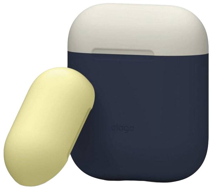 Elago для AirPods чехол Silicone DUO Blue с крышками White и Yellow