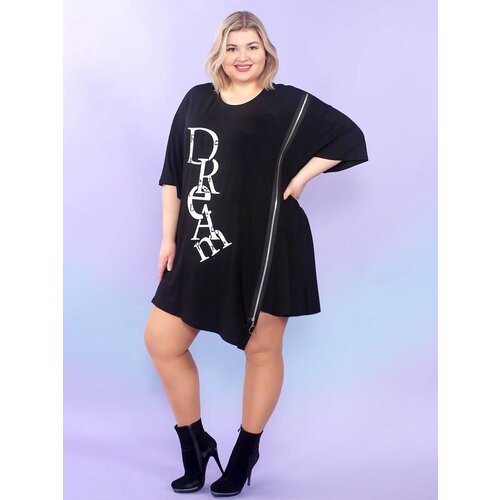 фото Платье-футболка magesty, вискоза, повседневное, свободный силуэт, мини, размер 64-66, черный