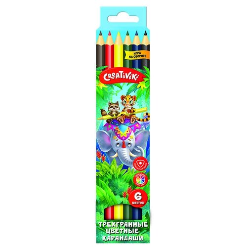 Карандаши цветные 6 цветов Creativiki (дерево, 3гр) картонная упаковка