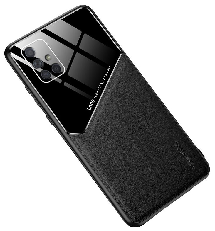 Задняя панель-накладка MyPads из качественного силикона с дизайном под кожу со стеклянной вставкой для Samsung Galaxy A32 SM-A325F (2021) черная