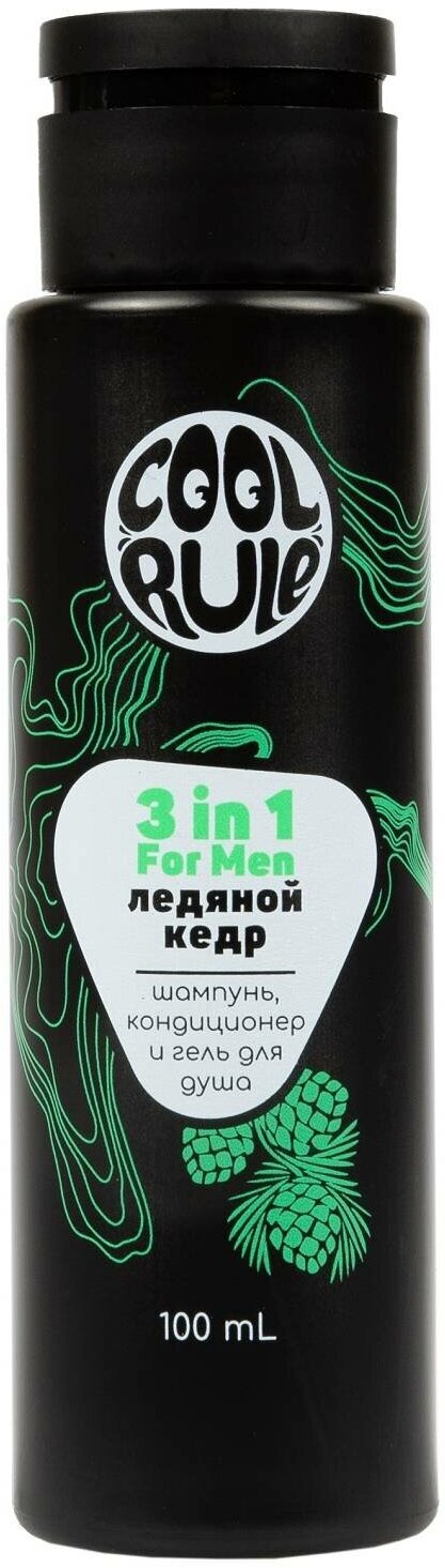 Средство 3 в 1 COOL RULE для мужчин "Ледяной кедр": шампунь, кондиционер и гель для душа, 100 мл