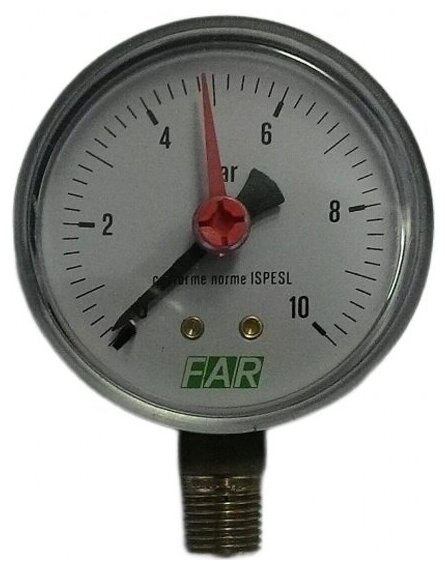 Манометр Far 1/4" (радиальное соед.) , 0-10 бар, - 20-80 °C, O 63 мм