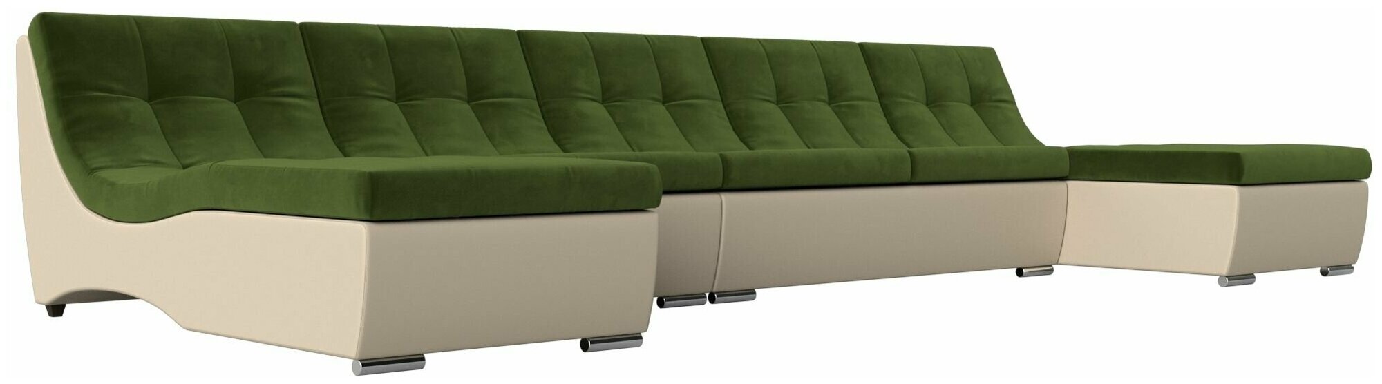 фото П-образный модульный диван Монреаль Long, Микровельвет черный, Экокожа черная