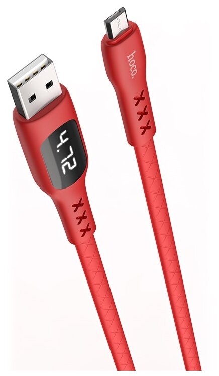 Дата-кабель Hoco S6 Sentinel USB-MicroUSB (с дисплеем / таймер), 1 м, красный
