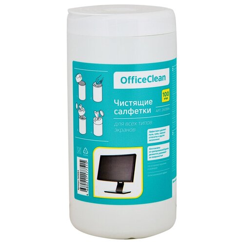 Салфетки чистящие влажные OfficeClean, для экранов, в тубе, 100шт. (арт. 260884) салфетки чистящие влажные officeclean для экранов в тубе 100шт