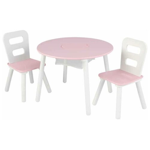 фото Комплект kidkraft круглый стол + 2 стула (26165_ke, 26166_ke, 27027_ke) 60x60 см розовый/белый