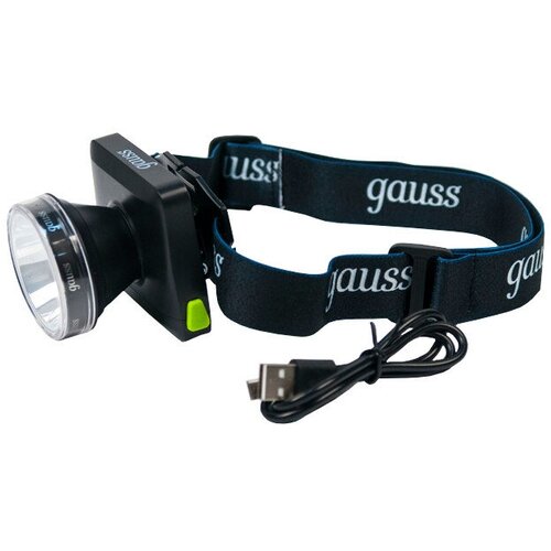 Фонарь налобный gauss led 5вт 100лм диммируемый li- ion 3000mah черный 3635₽