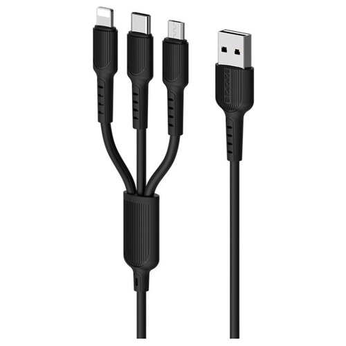 Кабель Borofone BX16 Easy USB - micro-USB/Lightning/USB Type-C, 1 м, 1 шт., black borofone bx16 кабель usb 3в1 type c lightning micro 2 4a 1 метр