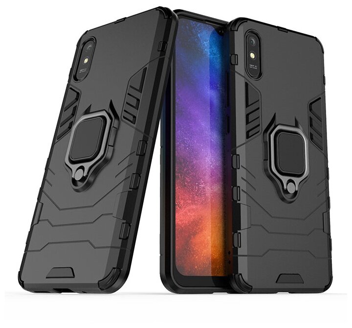 Противоударный чехол с кольцом Panther Case для Xiaomi Redmi 9A черный