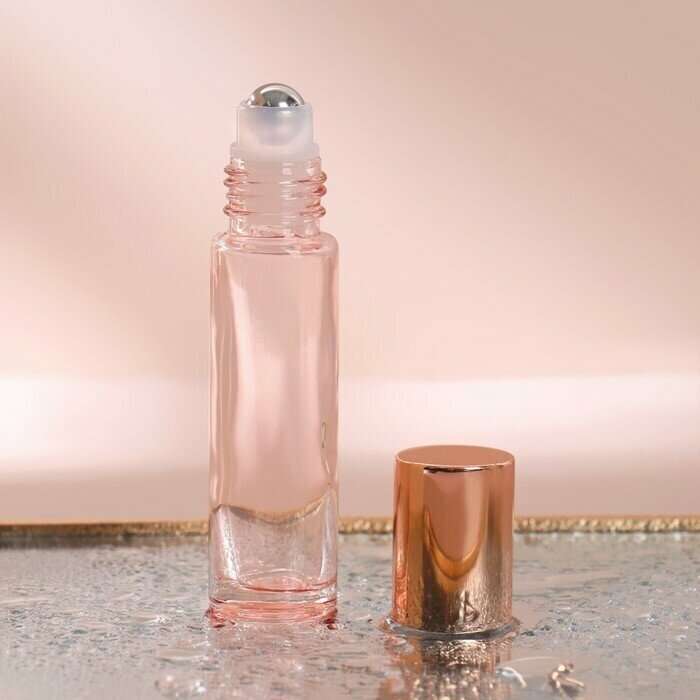 Флакон стеклянный для парфюма, с металлическим роликом, 10 мл, цвет розовый/розовое золото - фотография № 1