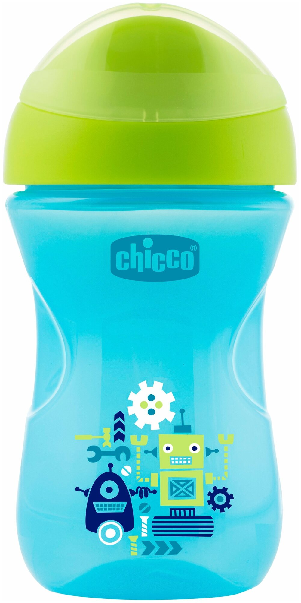 Поильник Chicco Easy Cup (носик ободок), 1 шт.,12 мес+, 266 мл., цвет синий, рис. робот, 340624221