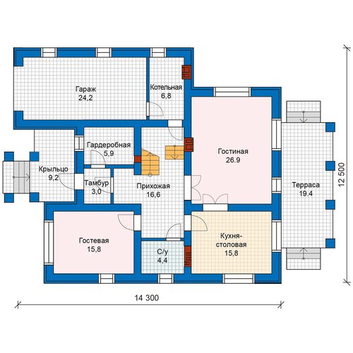 Проект газобетонного дома Catalog-Plans-59-93 (202,59кв. м, 14,96x13,16м, газобетон 400) проект газобетонного дома catalog plans 58 59 84 98кв м 8x8м газобетон 400