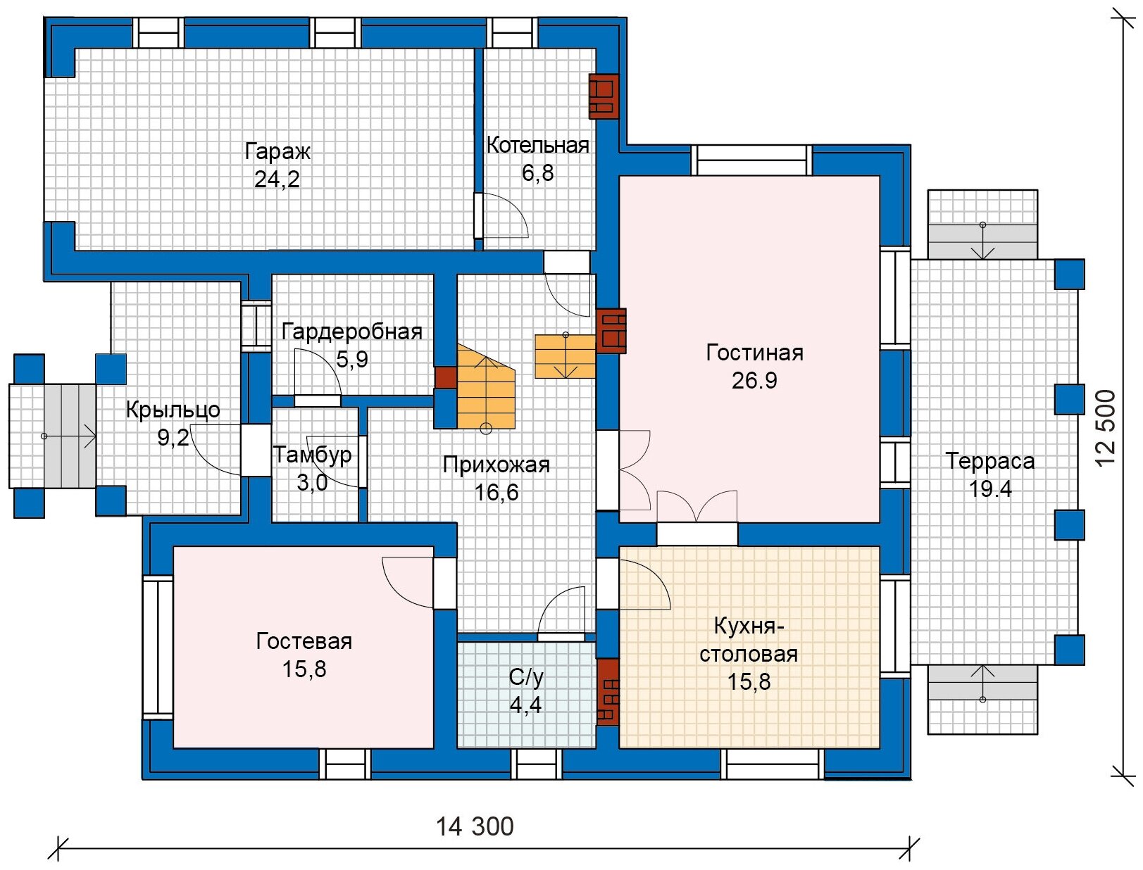 Проект газобетонного дома Catalog-Plans-59-93 (202,59кв. м, 14,96x13,16м, газобетон 400)