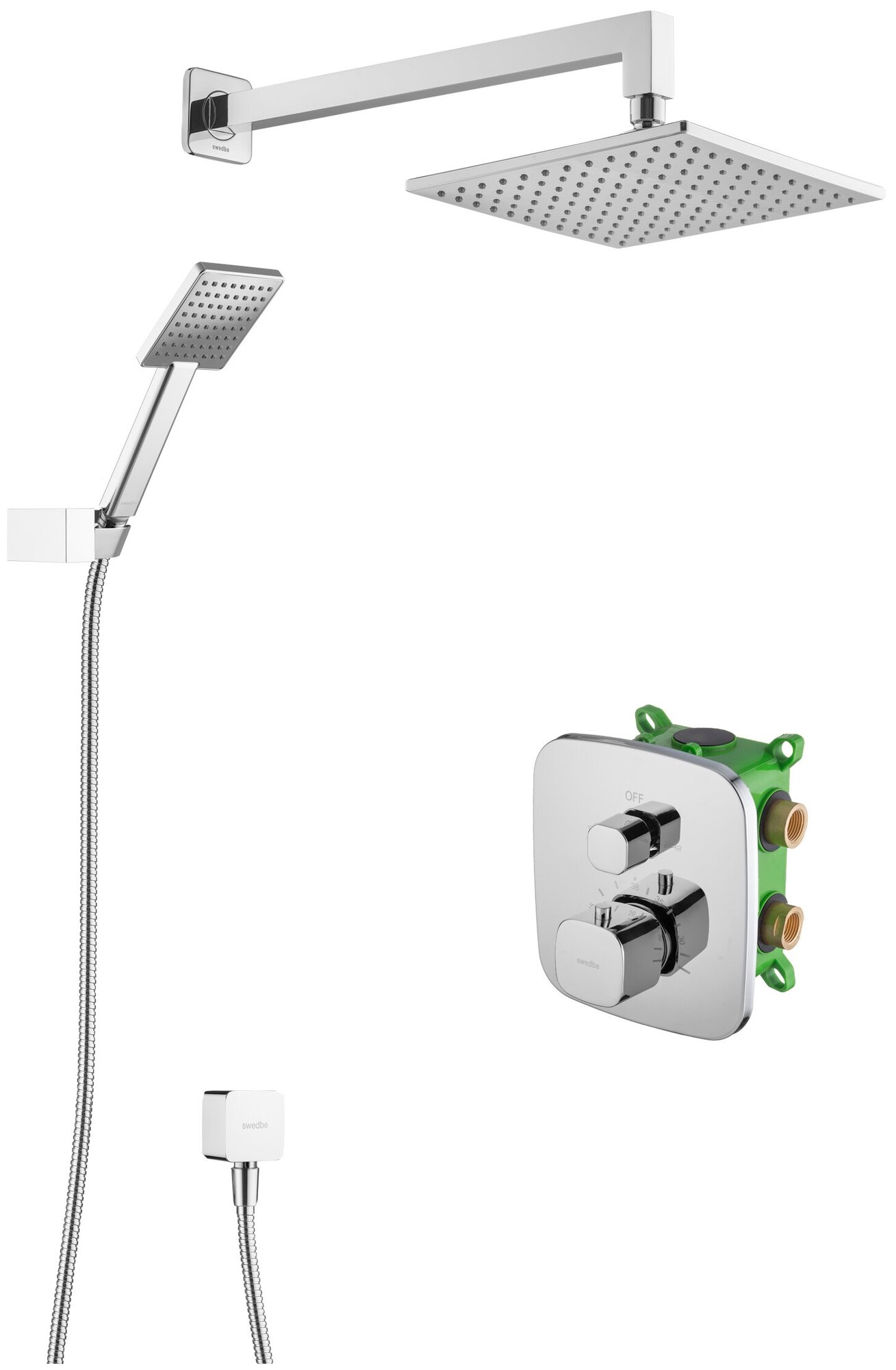 фото Душевой комплект со встраиваемым термостатическим смесителем (с монтажным боксом) и верхним душем Swedbe Platta 5559